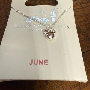 Disney Birthstone Jewelry - Silver Necklace with Pink/Lavender Minnie Pendant